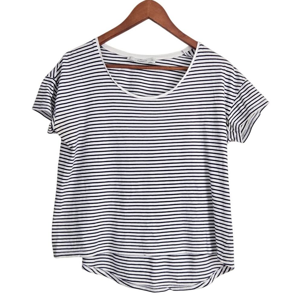 Mango Black and White Striped Organic Cotton French Girl Minimalist Tee Small